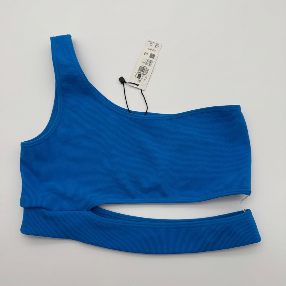 Garage Silas Asymmetric Cami Cut Out Tank Royalβ Blue One Shoulder Ribbed Top M